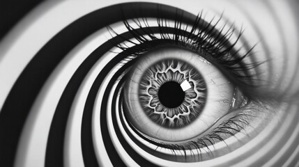 A hypnosis spiral in a human eyeball loop in black and white, monochrome