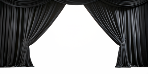 Black Stage Curtains Framing Bright Scene on White - Theater Lighting, Stage Setup, Performance Scene, Cut Out