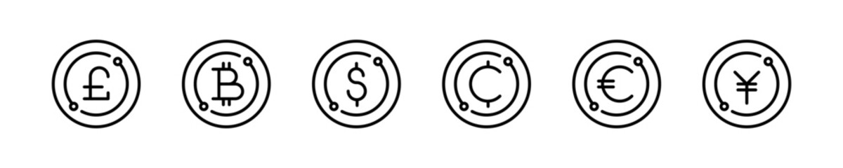 Global Currency Symbols in Modern Line Style Vector Set