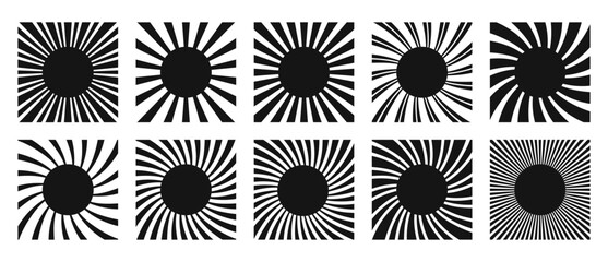 Abstract Sunburst Designs with Radiating Patterns Vector Set