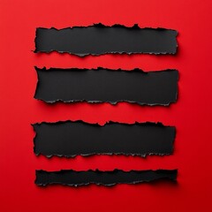 Top view of Black paper and the text black on a red background. 