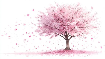 Watercolor Cherry blossom blooming flower,Sakura tree or forest side view,Cherry tree spring flower background,elements for environment and garden,botanical in spring season.