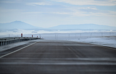 sky, sea, winter, storm on the road, winter road, icy highway, snowy road, landscape, road, winter, nature, sunrise, sun, snow, travel, clouds, horizon, ocean, twilight, cloud, cold, storm, highway, f