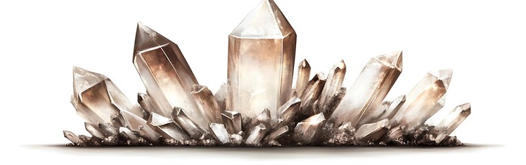 Isolated crystal cluster illustration, white background for meditation, spiritual use