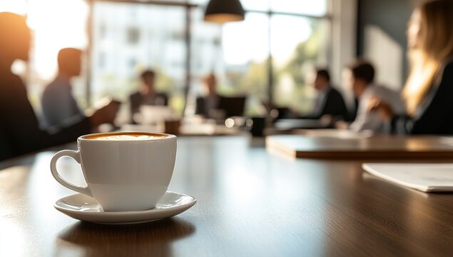 Morning Coffee Fuels Productive Team Meeting in Office Setting