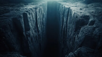 A deep chasm of rock with light emanating from above
