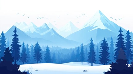 Fototapeta premium Serene Winter Mountain Landscape: A Breathtaking View of Snowy Peaks and Frosty Pines