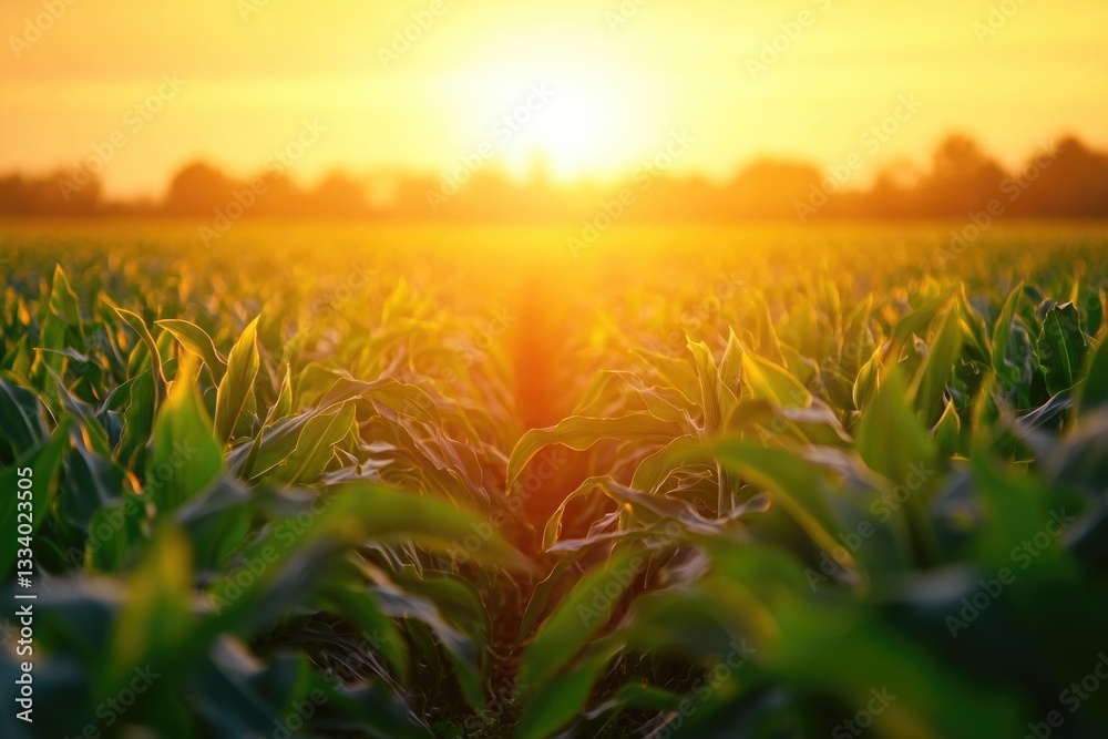Aufkleber a scenic view of a cornfield at sunset, suitable for use as a background or landscape image