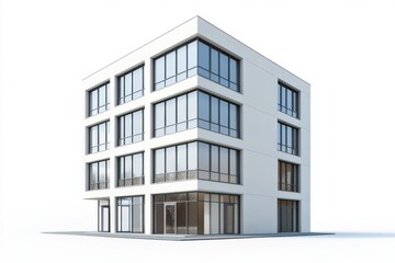 3D Boxy Modern Building Illustration with Clean Simplistic Design Isolated on White Background