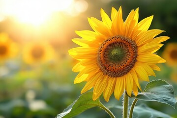 Fototapeta premium Golden Sunflower Sunset Field Bright Bloom Happiness