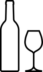 Wine bottle and glass icon in linear style.