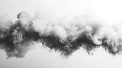 Naklejka premium Dramatic black smoke swirls against a stark white backdrop. A study in contrast and form
