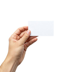 Obraz premium Hand holding blank business card isolated on white background