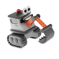 3D Cartoon Excavator Construction Illustration With Funny Faces