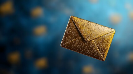 Golden Glitter Envelope Floating on Teal Background