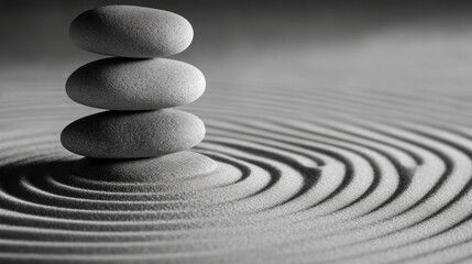 Three stones balanced on a sand mandala
