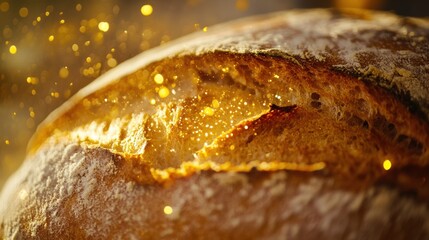 Fototapeta premium freshly baked sourdough loaf with glowing probiotic particles