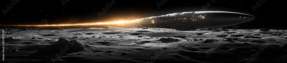 Wall mural futuristic spacecraft orbiting the moon in deep space. generative ai