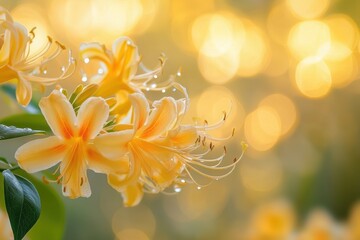 Fototapeta premium Golden Azalea Blooms in Soft Light Stunning floral beauty delicate petals nature photography