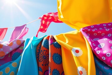 Colorful Fabrics Drying in the Sun