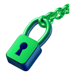 A visually striking image of a green padlock symbolizing security, featuring a sturdy chain and a key, representing trust in decentralized networks and personal safety.