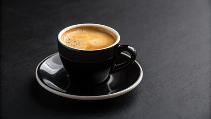 Black Coffee Cup with Espresso on Dark Background.