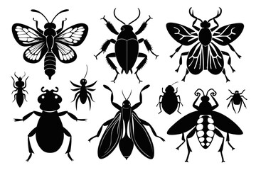 set of insect icons line art silhouette vector illustration
