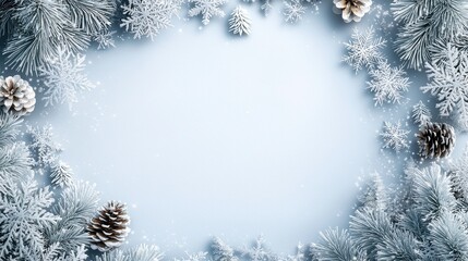 Winter Wonderland Frame with Snowflakes and Pinecones for Holiday Greetings and Seasonal Celebrations