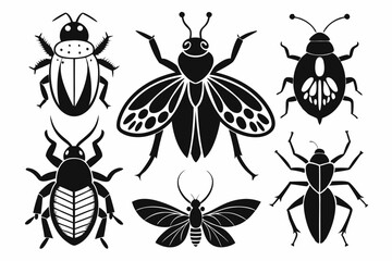 set of insect icons line art silhouette vector illustration