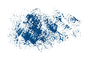 Bright blue watercolor or ink stain with watercolor marks on transparent background.