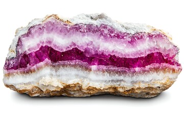 Mineral sample showing layered crystalline structure, white background. Science, geology