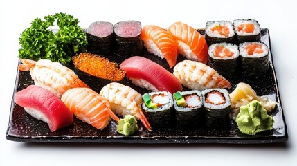 Beautifully arranged plate of traditional japanese sushi featuring sui sui with fresh ingredients and artful presentation