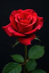 Close-up of a single red rose, petals intensely colored, affection, symbol