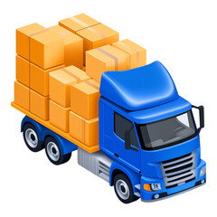 An Icon Representation of a Delivery Truck Overflowing with Stacked Boxes Symbolizing Efficient Logistics and Commerce in Motion amidst an Urban Landscape