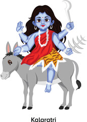 Maa Kalratri. Worship on the Seventh Day of Navratri Character Vector Illustration
