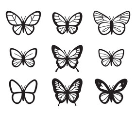 Set of Various Butterfly Silhouettes – Collection of Elegant Flying Insects Vector