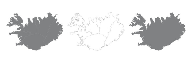 Iceland map set vector design isolated, outline map black map Iceland 