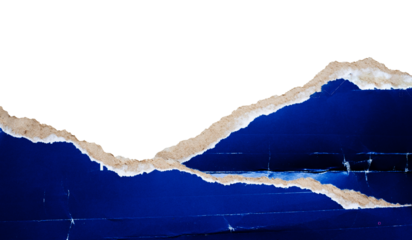 Blue torn paper with white background isolated