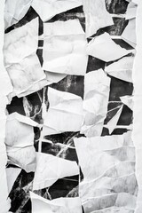 Close-up of torn paper fragments in black and white, can be used for creative projects or as a background texture