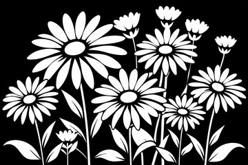 daisies flower line art silhouette vector illustration
