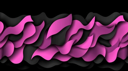 Abstract Pink and Black Wavy Layers with Shadows on a Black Background