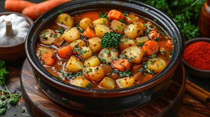 Vegetable soup slow-cooked in a crock pot ready