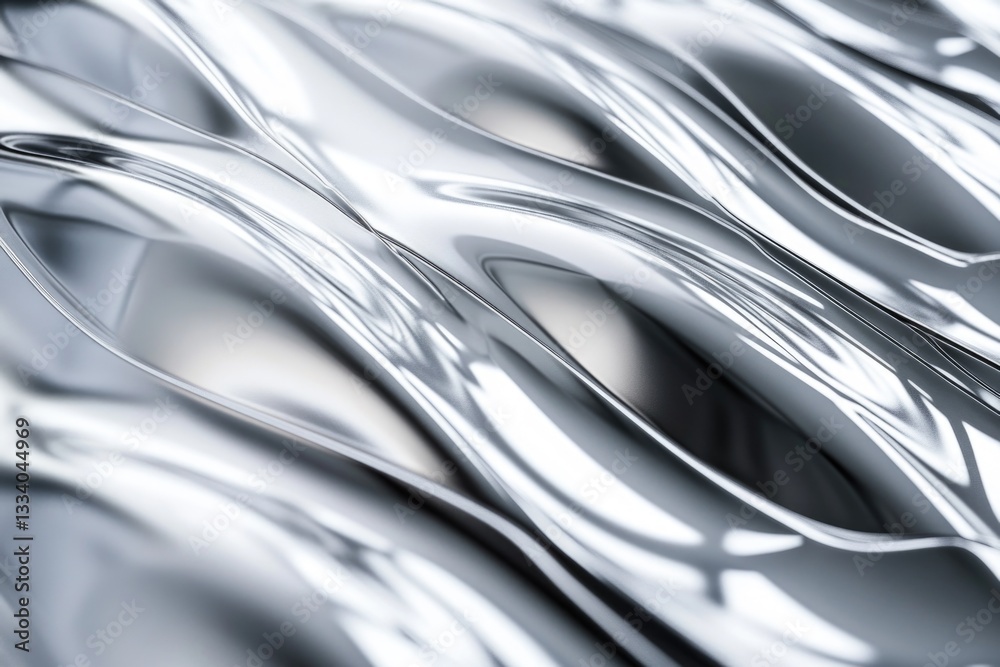 Poster A close-up view of a shiny metal surface with reflections and textures