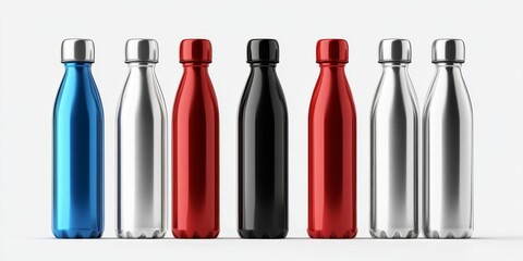 Assorted Stainless Steel Water Bottles on White Surface