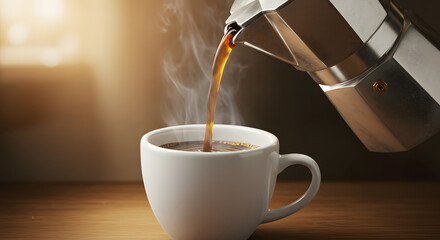 Italian coffee maker near a window that lets in light