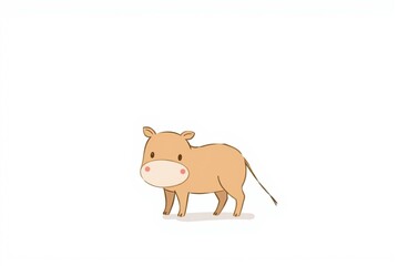 Fototapeta premium Cute cartoon illustration of a brown cow with big eyes and a friendly demeanor standing on a plain background