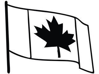 Elegant Silhouette of Canadian Maple Leaf and Flag in Black and White