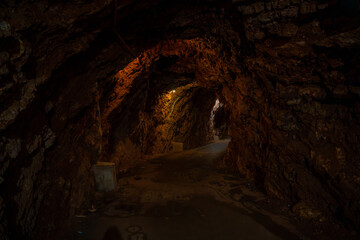 Pedestrian tunnel through a rock or mountain near Petrovac town in winter time, Montenegro