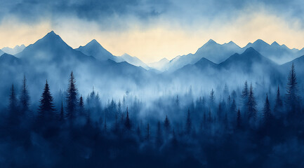 Obraz premium Watercolor dark blue background, dark and moody, atmospheric, dark sky-blue and navy, dark background