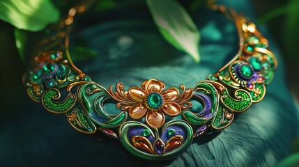 Elegant Gemstone Necklace with Intricate Floral Design and Colorful Accents